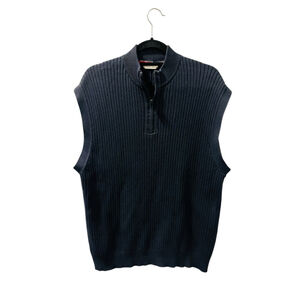 Cutter & Buck Navy Blue Ribbed 1/4 Zip Sweater Vest Men's Size Medium Cotton